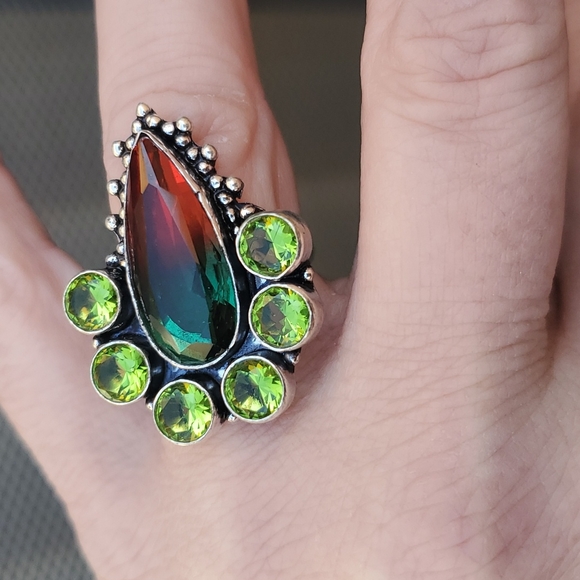 New Bi-Color Tourmaline & Peridot 925 Silver Statement Ring. - Picture 8 of 16